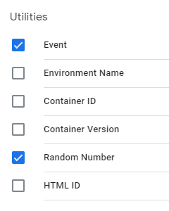 image of list of utilities with boxes checked next to event and random number