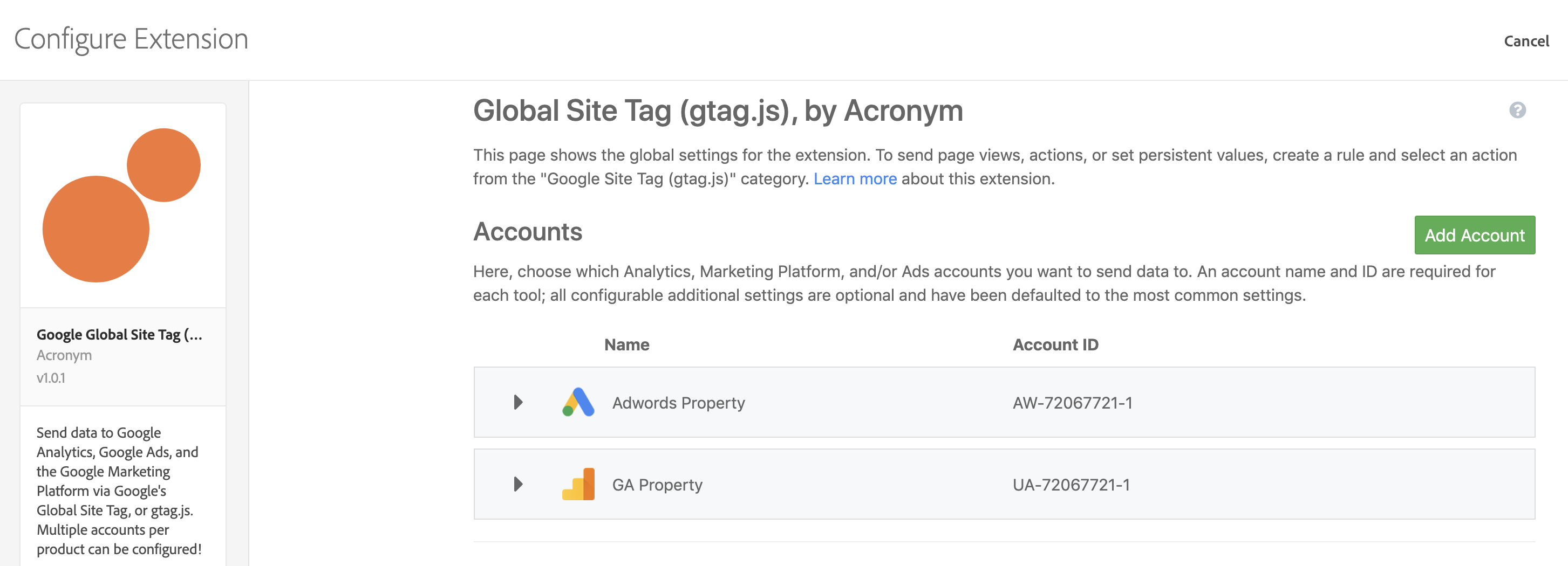 installing Google Global site tag in Launch