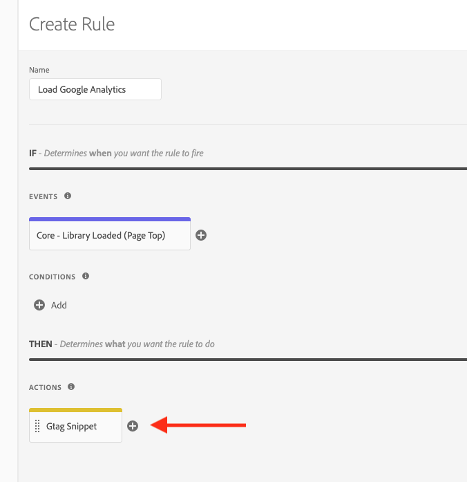 rule that loads the gtag snippet as custom code