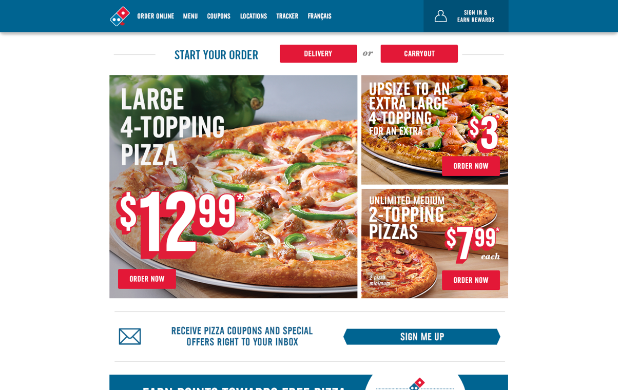 Domino's home page