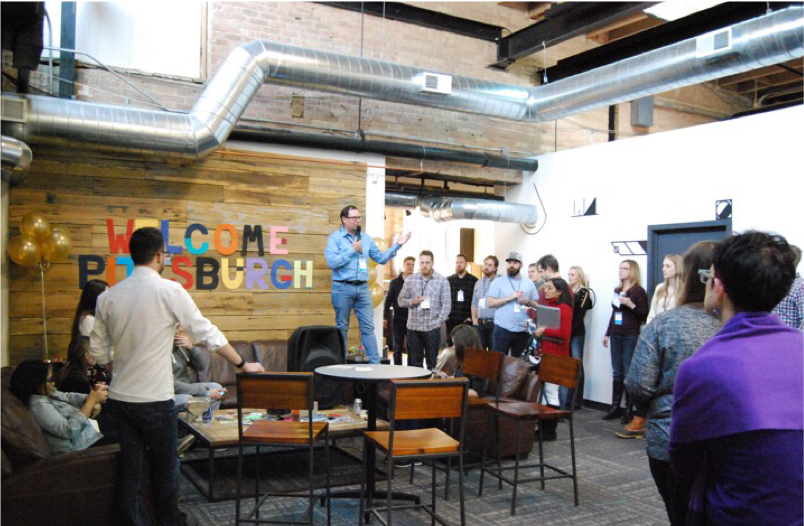 Bounteous CEO, Phil Hollyer giving speech at The STudio office