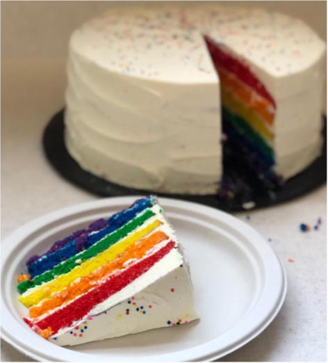 Slice of rainbow cake