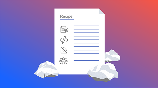 choosen recipe with crumpled up recipes next to it meant to visually represent improving on your recipe