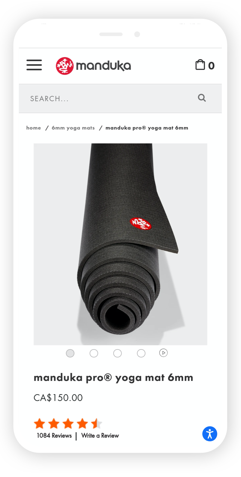Manduka mobile app with yoga moda product detail displayed