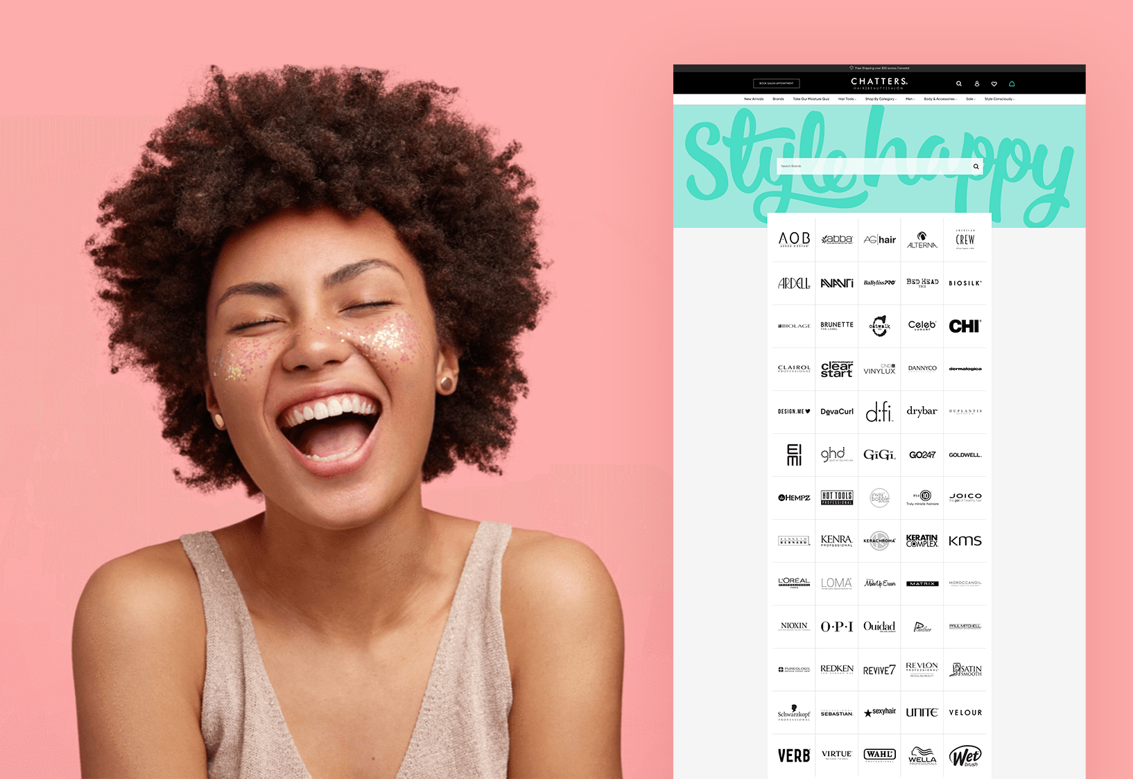 Chatters Model Shown next to website displaying the brands Chatters works with