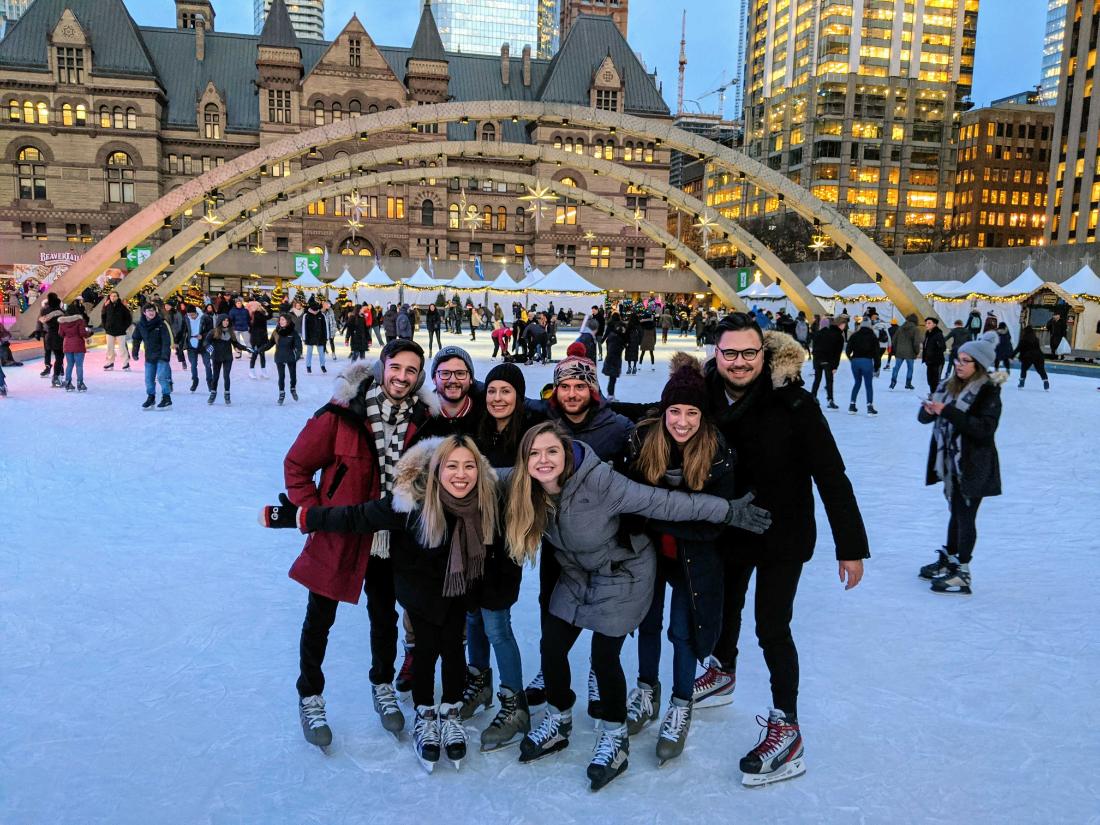 coworkers skating together