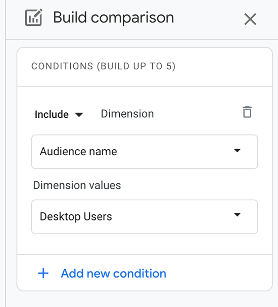 screen grab showing how to build a comparison