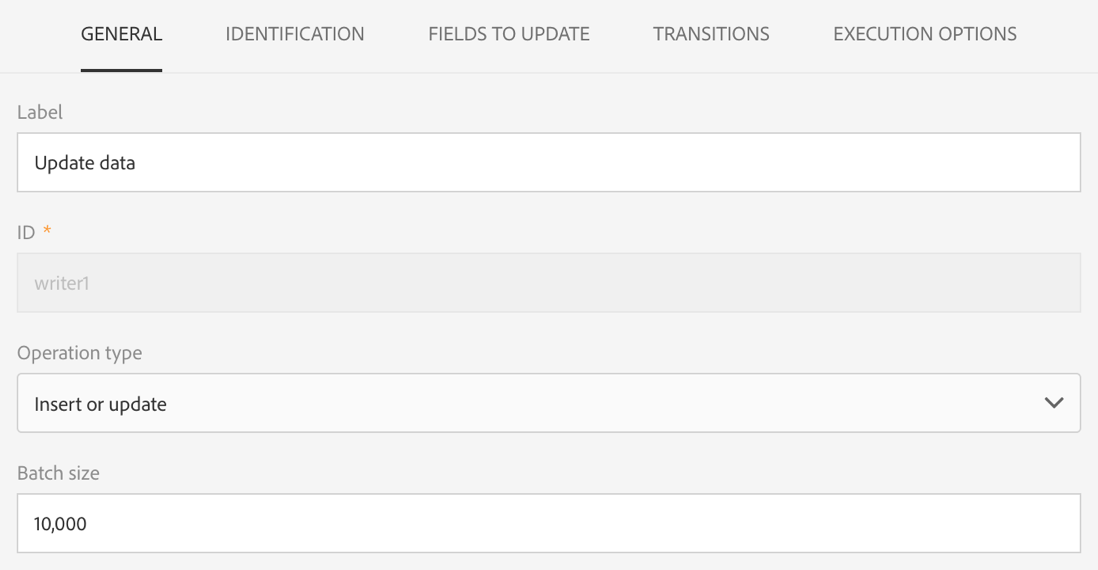 Screenshot of the Update data activity