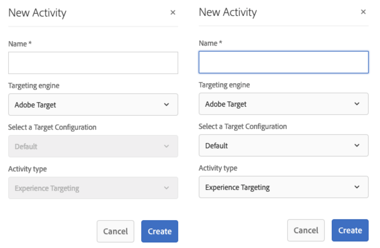 Activity Creation Modal screen grab comparison