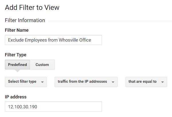 Example of an internal traffic filter