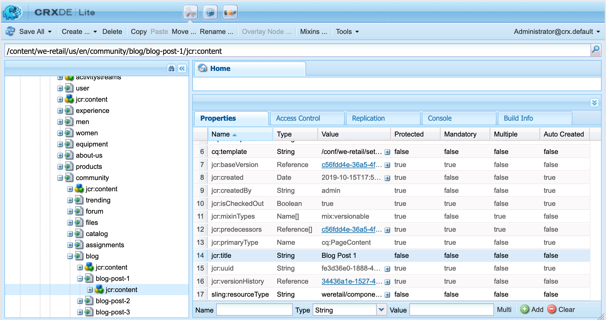 screen shot of AEM to Drupal Properties