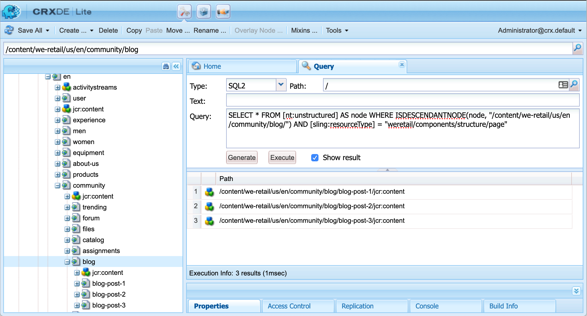 screen shot of AEM to Drupal Query