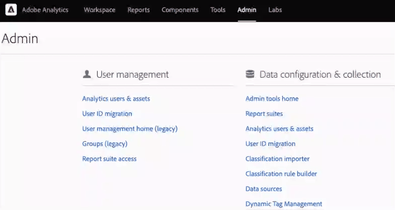 GIF showing how to navigate from Adobe Analytics to Admin to Report Suites