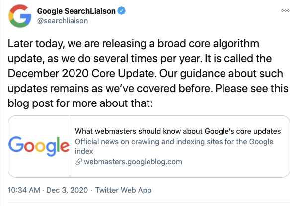 Tweet from Google SearchLiaison