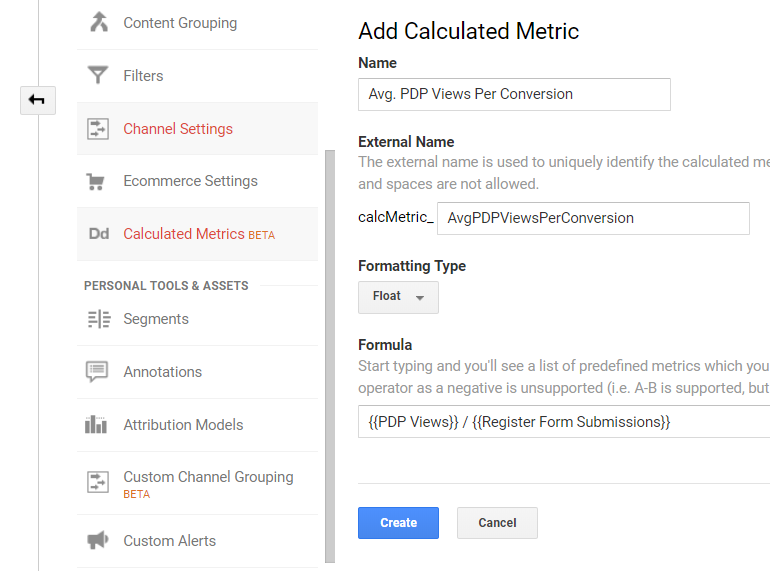 screenshot of adding the calculated metric