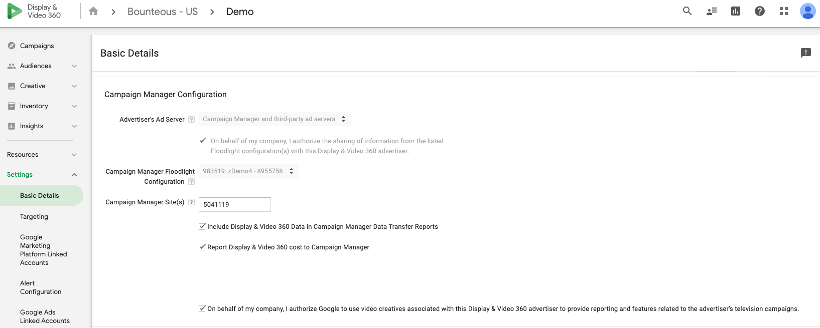 screen grab of how to connect campaign manager to DV360