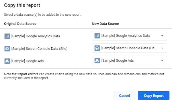 screen grab of how to copy Bounteous data studio dashboard