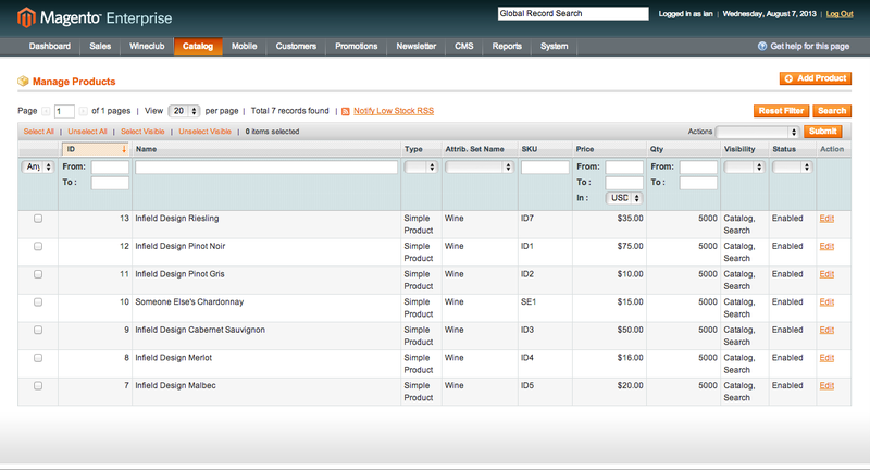 screen shot of product catalog