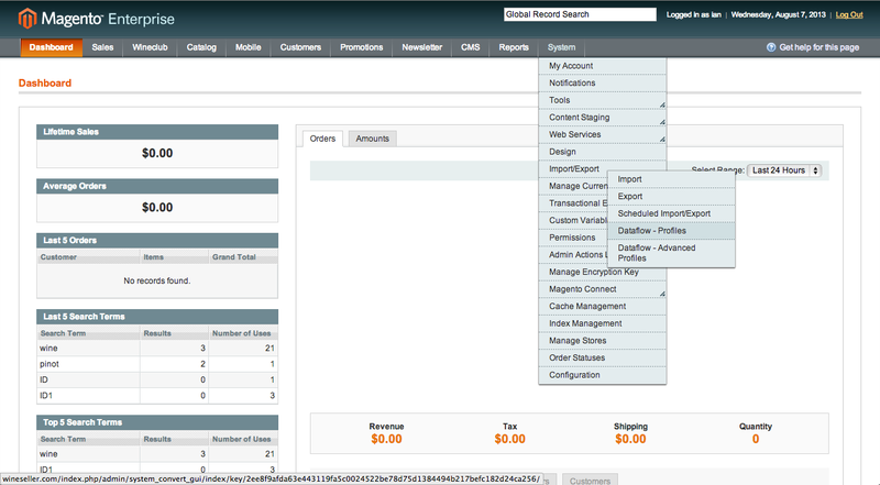 screen grab of dataflow profiles page