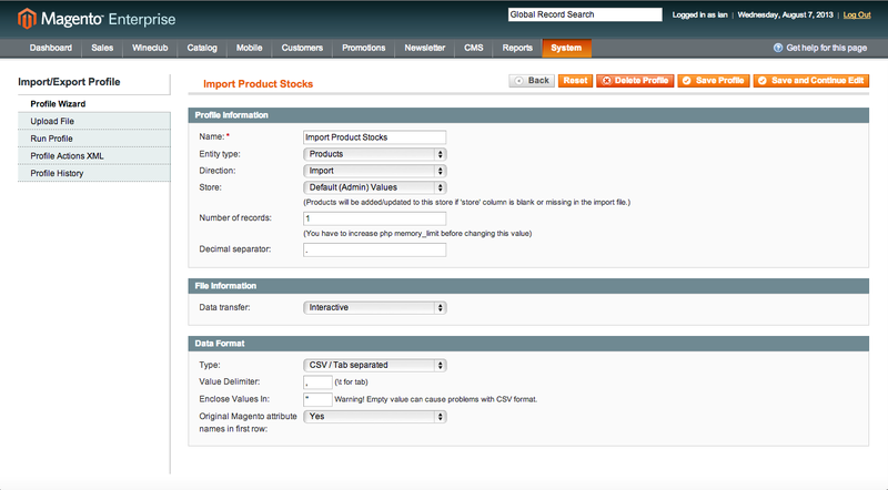screen shot of a profile being configured