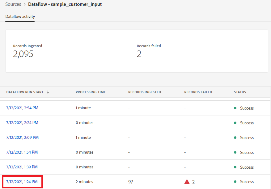 dataflow with the errors shown