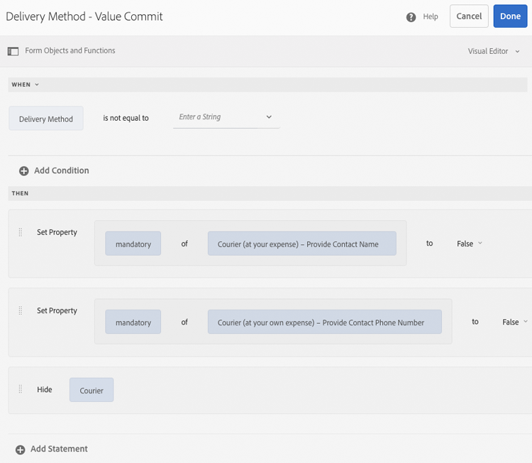 rule editor form fields