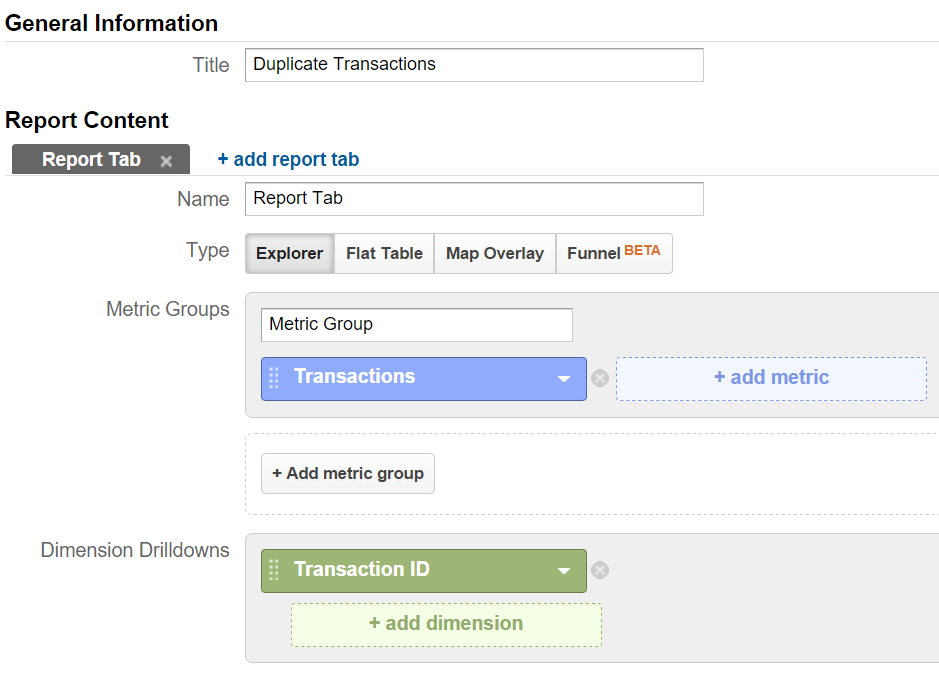 screenshot of duplicate transaction setup