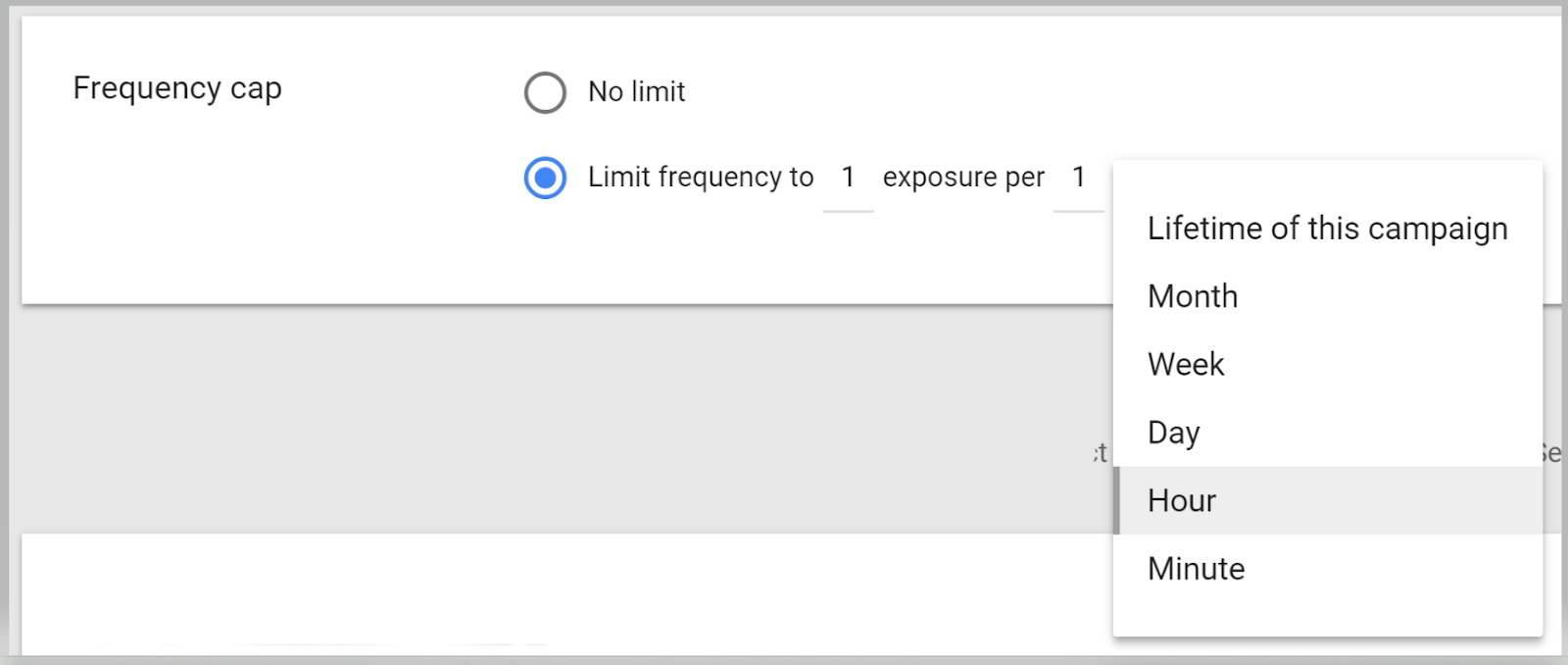 screen grab of DV360 frequency capping capabilities