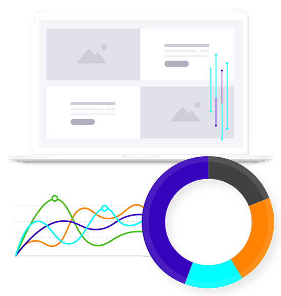 graphic of pie chart with data following in from a website experience