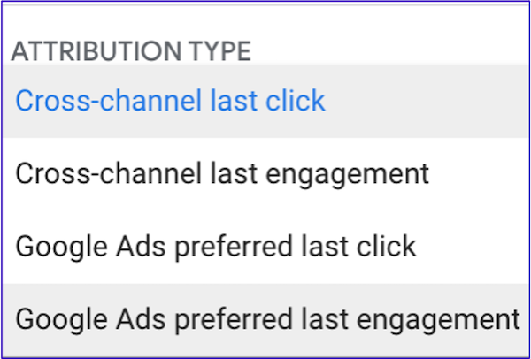 image showing the Google Analytics 4  - Four Attribution Types