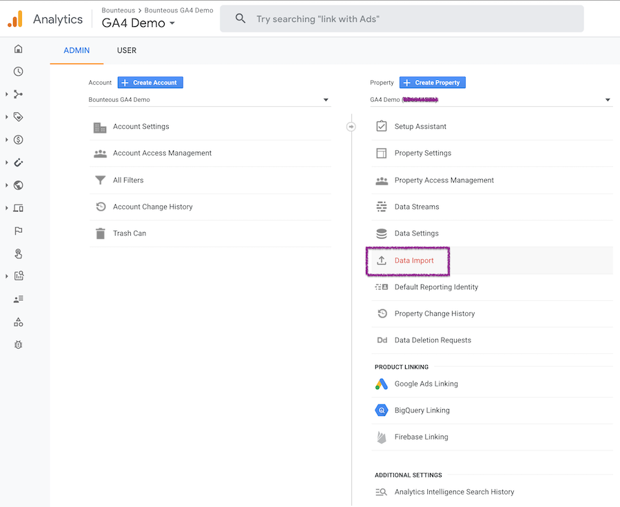 Accessing Data Import in GA4 Admin Section