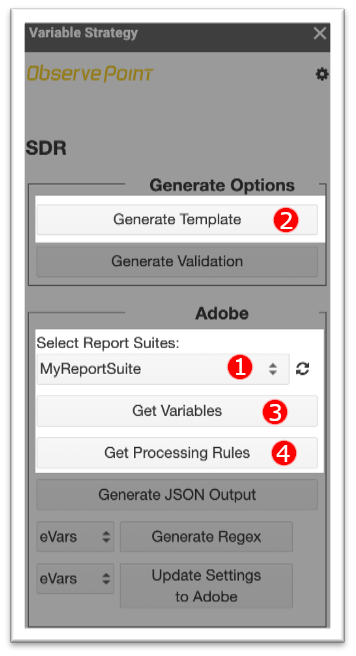 generate options from the four listed items shown in ObservePoint