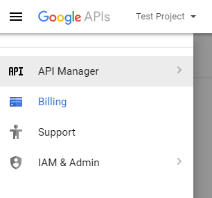 Google API Manager shown selected