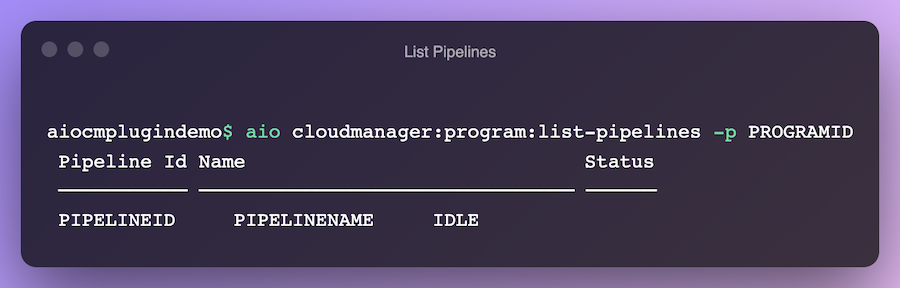 List Pipelines for a Program