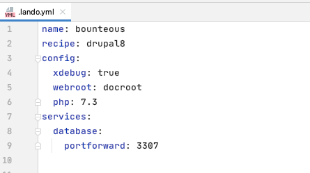 code added to a basic .lando.yml recipe