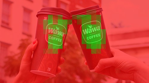 Example of AI recognizing two wawa logos on coffee cups