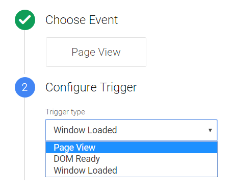 Page View Trigger has a dropdown menu Page View Trigger has a dropdown menu