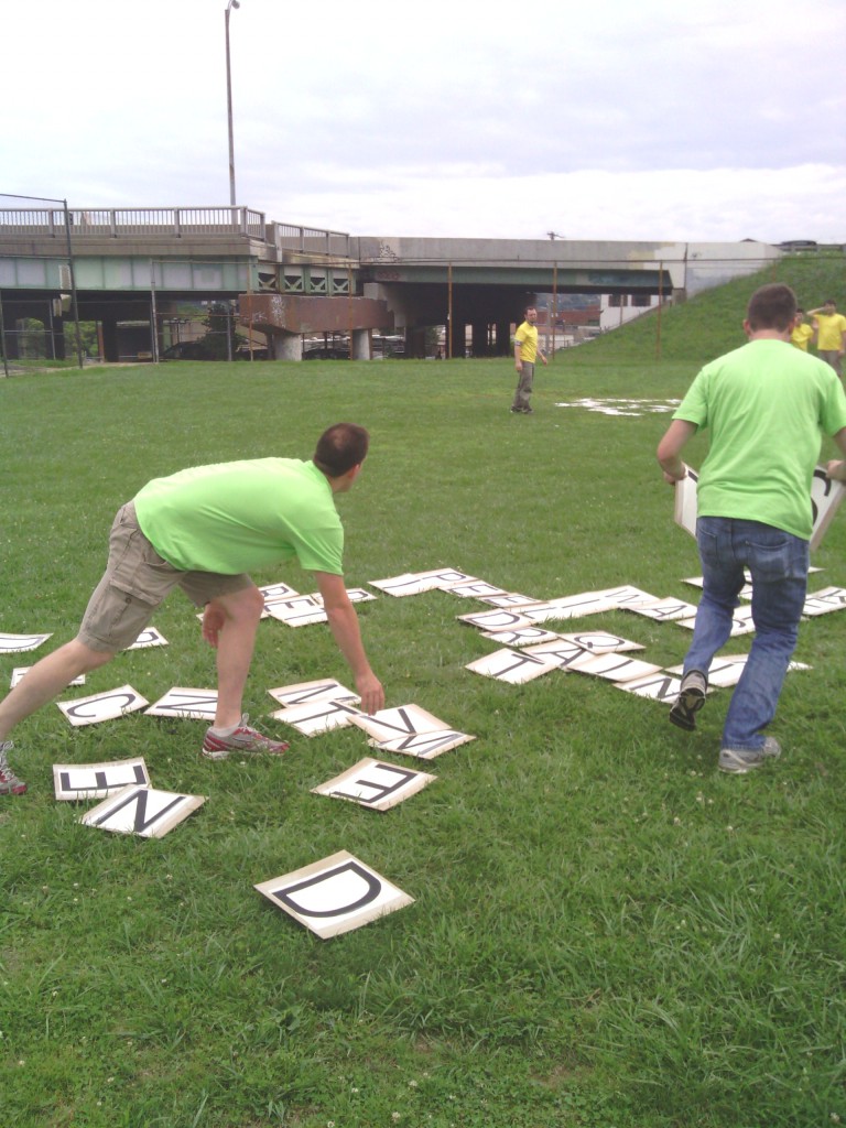The LunaMetrics Team plays a game of baseball field-sized Bananagrams The LunaMetrics Team plays a game of baseball field-sized Bananagrams