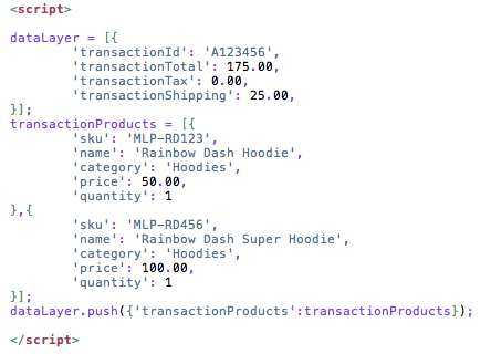 data layer info for ecommerce