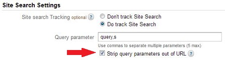 An example of profile settings for site search An example of profile settings for site search
