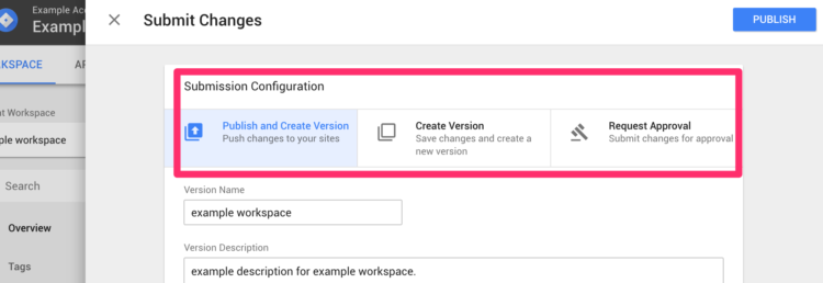 Submission configuration options in GTM