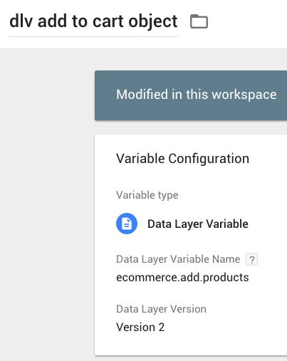 {{dlv add to cart object}} in GTM