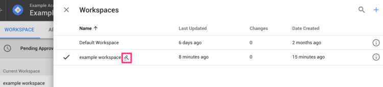 Gavel next to pending workspace Gavel next to pending workspace