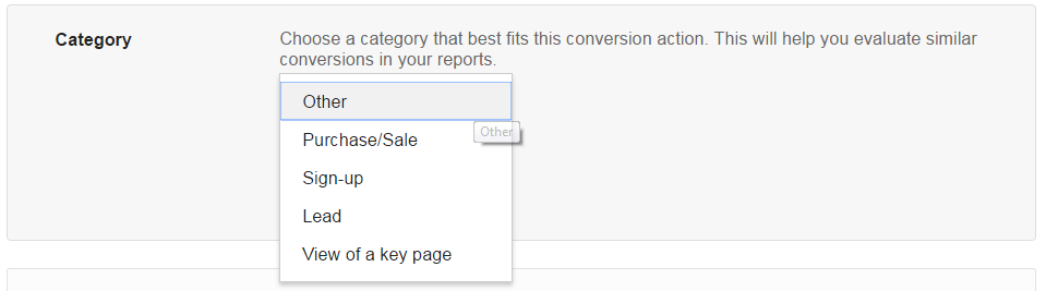 AdWords Conversion Category