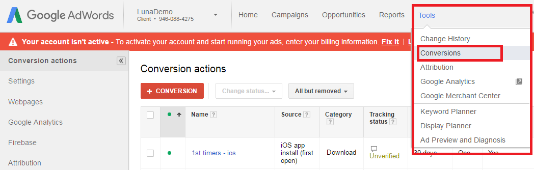 AdWords Conversion Tag Setup