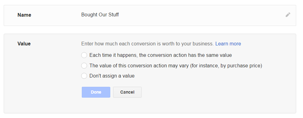 AdWords Conversion Value