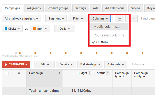 AdWords Modify Columns