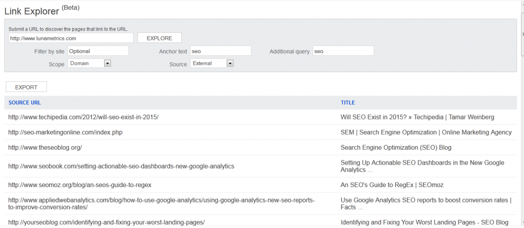 BWT Link Explorer has useful filters BWT Link Explorer has useful filters