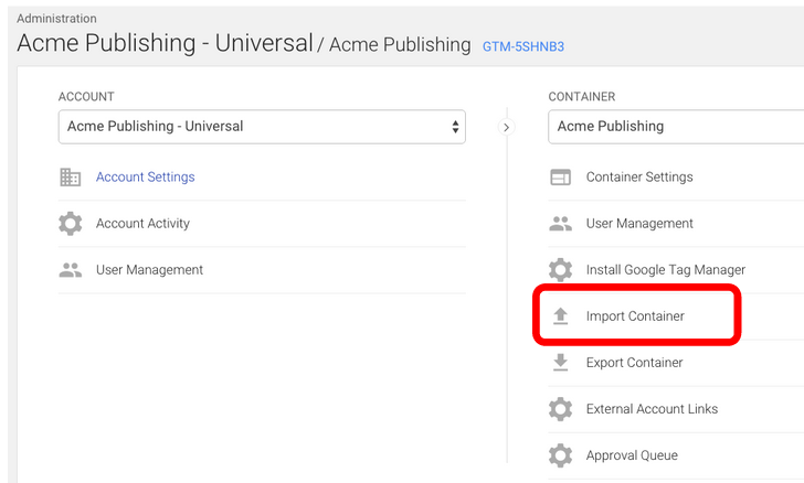 GTM Import Container