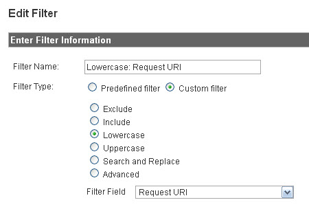 Lowercase filter GA